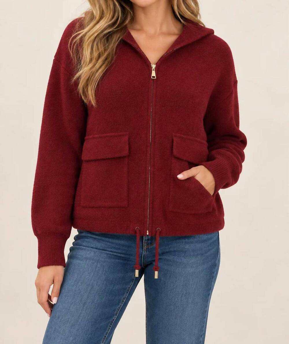 NEW CHARLIE B long sleeve zip front hoodie in merlot